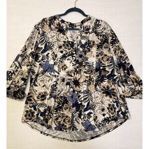 Ava & Grace Women’s 1X Floral Half Button Front 3/4 Sleeve Blouse Top Shirt